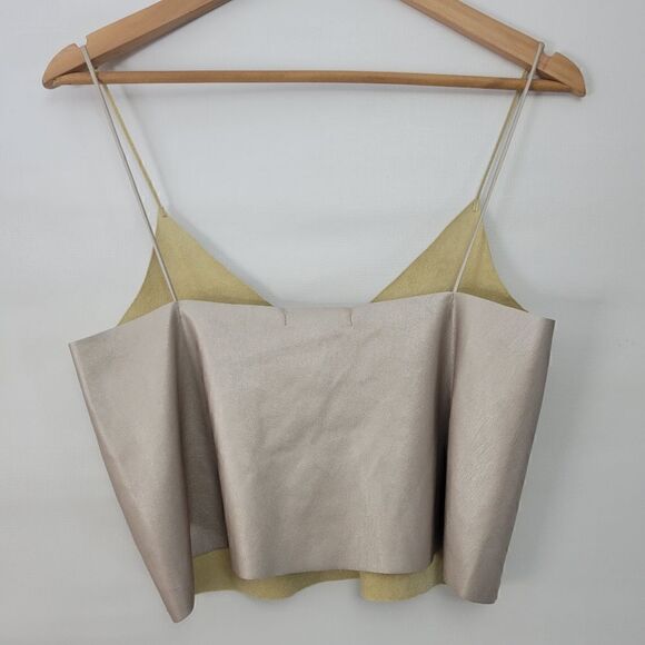 Zara Trafaluc Metallic Shimmer Leatherette Crop Cami - Picture 2 of 9